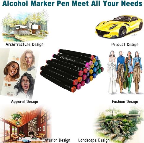 Alcohol Markers 60 Colors Double Tips Chisel & Fine Art Marker Set with Case & Holders for Adults Coloring, Painting, Illustrations, and Sketching in Saudi Arabia