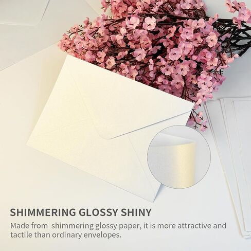 YINUOYOUJIA 50 PCS Pearl white Envelopes A7,5 x 7 white Shimmer Envelopes for Invitation,Perfect for Wedding Invitation Cards,Birthday RSVP Invite,5.25 x 7.25 inches in Kuwait