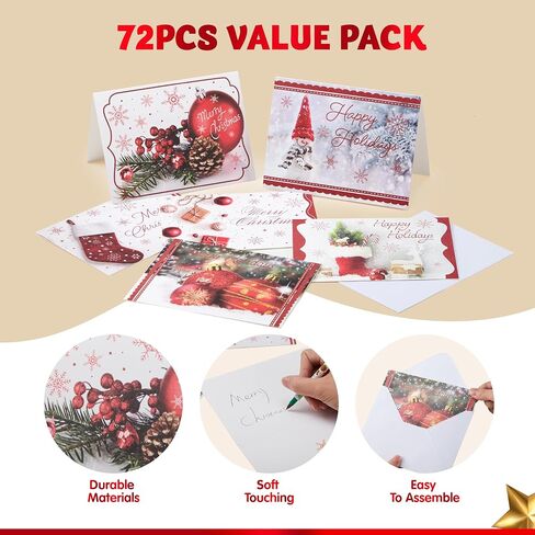 JOYIN 72 Piece Holiday Christmas Greeting Cards with 6 Artistic Greeting Designs & Envelopes 6.25" x 4.6" for Winter Christmas Season, present Giving, Xmas Gifts Cards. (Red Foil Collection) in Saudi Arabia