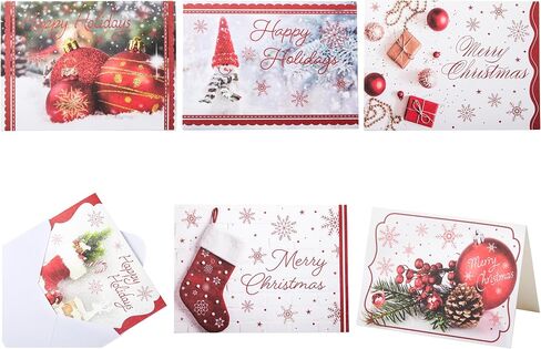 JOYIN 72 Piece Holiday Christmas Greeting Cards with 6 Artistic Greeting Designs & Envelopes 6.25" x 4.6" for Winter Christmas Season, present Giving, Xmas Gifts Cards. (Red Foil Collection) in Saudi Arabia