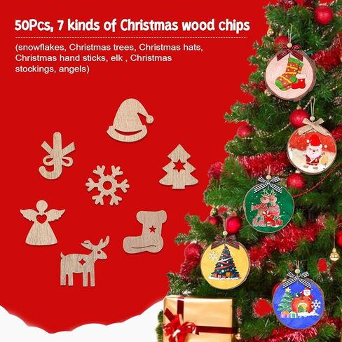 شرائح الخشب الطبيعي لعيد الميلاد، 24 قطعة 3.5-4.3 بوصة مجموعة زخارف شرائح الخشب الطبيعي غير المكتملة مع أقواس عيد الميلاد، خرز خشبي، خيوط الجوت، مشغولات يدوية خشبية لعيد الميلاد للأطفال البالغين in Kuwait