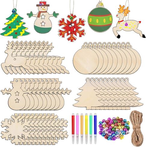 50 قطعة من أدوات الرسم الخشبية لعيد الميلاد، زخارف خشبية لعيد الميلاد للطلاء، زخارف خشبية فارغة غير مكتملة لعيد الميلاد، شرائح خشبية معلقة لشجرة عيد الميلاد لتزيين الحرف الفنية بنفسك in Kuwait