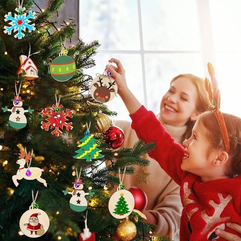 50 قطعة من أدوات الرسم الخشبية لعيد الميلاد، زخارف خشبية لعيد الميلاد للطلاء، زخارف خشبية فارغة غير مكتملة لعيد الميلاد، شرائح خشبية معلقة لشجرة عيد الميلاد لتزيين الحرف الفنية بنفسك in Kuwait