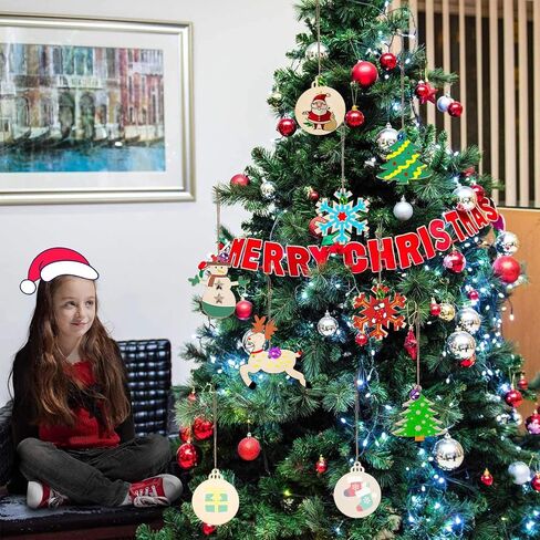 50 قطعة من أدوات الرسم الخشبية لعيد الميلاد، زخارف خشبية لعيد الميلاد للطلاء، زخارف خشبية فارغة غير مكتملة لعيد الميلاد، شرائح خشبية معلقة لشجرة عيد الميلاد لتزيين الحرف الفنية بنفسك in Kuwait