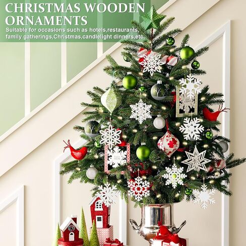 زخارف ندفة الثلج الخشبية المعلقة زينة عيد الميلاد 36 قطعة، رقاقات الثلج المجوفة الخشبية زينة الشتاء من السقف 9 أنماط من القواطع DIY زينة زينة السنة الجديدة طلاء غير مكتمل in Kuwait