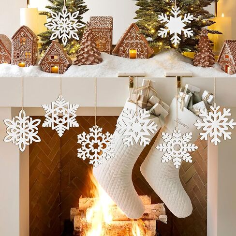 زخارف ندفة الثلج الخشبية المعلقة زينة عيد الميلاد 36 قطعة، رقاقات الثلج المجوفة الخشبية زينة الشتاء من السقف 9 أنماط من القواطع DIY زينة زينة السنة الجديدة طلاء غير مكتمل in Kuwait