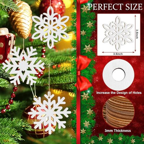 زخارف ندفة الثلج الخشبية المعلقة زينة عيد الميلاد 36 قطعة، رقاقات الثلج المجوفة الخشبية زينة الشتاء من السقف 9 أنماط من القواطع DIY زينة زينة السنة الجديدة طلاء غير مكتمل in Kuwait