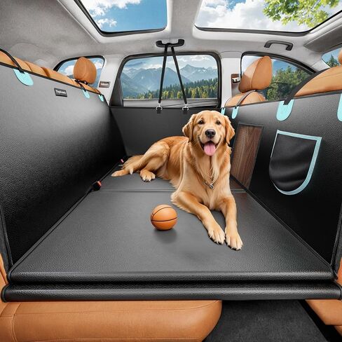 Back Seat Extender for Dogs with PU Leather, Detachable Hard Bottom Car Seat Cover for Dogs Holds 400lbs, Large Space Backseat Extender for Dogs, Dog Hammock for Truck with Mesh Window in Saudi Arabia