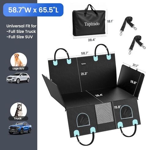 Back Seat Extender for Dogs with PU Leather, Detachable Hard Bottom Car Seat Cover for Dogs Holds 400lbs, Large Space Backseat Extender for Dogs, Dog Hammock for Truck with Mesh Window in Saudi Arabia