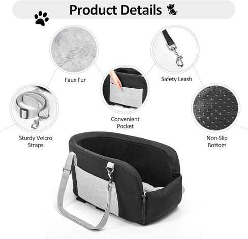 مقعد الكلب بوحدة التحكم المركزية من ليبارك للكلاب الصغيرة والقطط الأليفة، مقعد سيارة محمول لوحدة التحكم بالكلاب مع وسادة ناعمة، وأشرطة قابلة للتعديل وجيوب تخزين - أمان أثناء السفر (أسود) in Kuwait