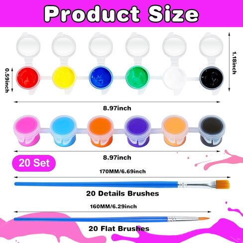 280 PCS Mini Acrylic Paint Set,20 Pack 12 Colors Acrylic Paint Strips with 40PCS Paint Brushes,Washable Paint Set for Home Classroom Birthday Party Favors in Saudi Arabia