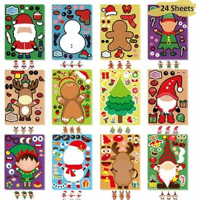 24 Sheets Christmas Stickers for Kids Make Your Own Stickers Face Stickers for Crafts Kids Party Favors Classroom Make A Face Holiday Gift Tags Stickers Santa and Christmas Tree