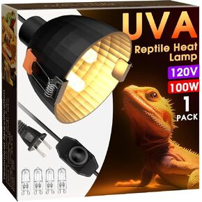 Briignite Reptile Heat Lamp Fixture, Max 100W - 4.3 inch Light Fixture with Dimmable Temperature Switches, G9 Heat Bulb & Dome UVB Light Perfect for Reptile Terrariums and Tortoise Habitats