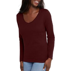 Hanes Womens Originals Long Sleeve Cotton V-Neck T-Shirt, Lightweight V-Neck Tee, Modern Fit