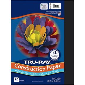 Pacon 103029 Tru-Ray Construction Paper, 76 lbs., 9 x 12, Black, 50 Sheets/Pack