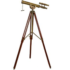 Victorian Antique Telescope Double Barrel Vintage Wooden Floor Standing Adjustable Tripod Stand Maritime Nautical Home Decor