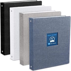 Lincia 4 Pcs Linen 3 Ring Binder 1'' Ring Binders Presentation Binder with Window Holds 175 Sheets 8.5 x 11 Letter Size Paper Office Supplies(Teal, Light Green, Beige, Blue)