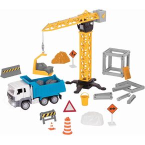 Driven by Battat – 62pc Construction Playset For Kids – Toy Dump Truck & Accessories – Pretend Play – Toy Crane, Signs, Beams, & More – 3 Years – Construction Crane Play Set (62pc)