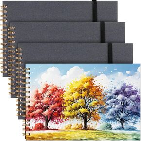 Affrolling 4 Pcs 8.5" x 5.5" Watercolor Travel Journal Total 200 Sheets Watercolor Sketchbook Journal Notebook Artist Paper for Adults Students Gouache Ink Acrylic Painting Drawing Sketchbook