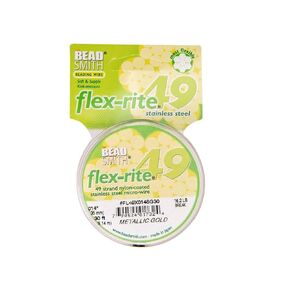 The Beadsmith Flex-Rite Wire – 49 Strand, Nylon Coated, Stainless Steel Beading Wire – Gold Color, .014" Diameter, 30-Foot Spool – Flexible Wire for Necklace, Bracelet and Jewelry Making