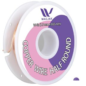 Wacjck 18 Gauge Half Round Copper Wire, 99.9% Pure Copper, Half Round Soft Copper Wire for Jewelry Making,1.3 oz，31 Ft