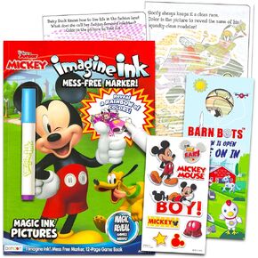 Disney Imagine Ink Mickey Mouse Mess Free Markers and Coloring Book - Mickey and Friends Coloring Pages Bundle for Kids Ages 4-8 with Stickers and Door Hanger