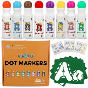 8 Washable Non-Toxic Dot Art Marker for Children Early Education, Fun Art Bingo Daubers Supplies with Alphabet Stencils and Activity Sheets