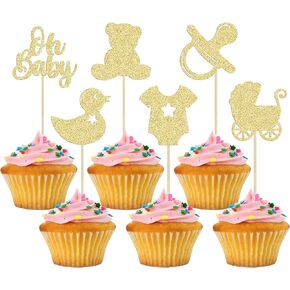 Gyufise 36 Pack Oh Baby Cupcake Toppers It's a Girl Cupcake Toppers with Bow Dress Love Heart Pink Glitter Cake Picks Decorations for Baby Shower Girl Birthday Party Supplies