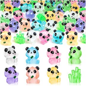 18PCS Luminous Mini Resin Panda Cute Panda Figurines Miniature with 2 Bamboos, Glow in The Dark Mini Panda Bamboo Bulk for Cake Topper Micro Landscape Dollhouse Garden DIY