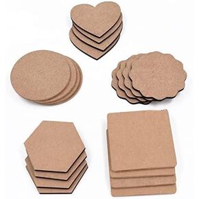 قواعد أكواب DIY - قواعد أكواب خشبية عادية MDF بأشكال مختلطة - فتحات للرسم، لوحة حرفية خشبية لفن الراتنج وفن السوائل، ديكوباج، فن ماندالا، بيروغرافيا - مجموعة من 20 قطعة
