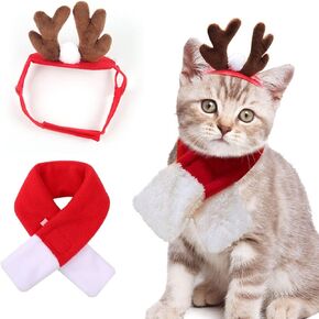 Cat Christmas Costume Cat Reindeer Antlers Headband with Scarf Puppy Reindeer Hat Santa Scarf Pet Xmas Scarf for Cat Small Dog Christmas Outfit Medium