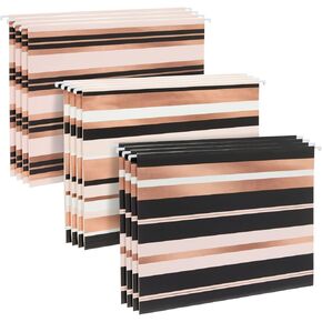 Paper Junkie 12 Pack Decorative Hanging File Folders, Letter Size, 1/5 Cut Tabs, Rose Gold Foil Stripes (9.5 x 11.5 in)