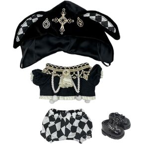 niannyyhouse Hat Coat Plaid Pants Shoes 10cm 20cm Plush Doll Black Golden Outfit Dress Up Accessories (Black-10cm)