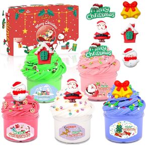 5 Pack Christmas Butter Slime Kit for Kids Party Favors, DIY Xmas Slime Gifts Toys for Stocking Stuffers for Boys Girls