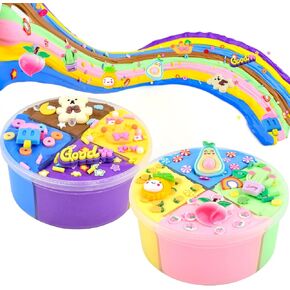 8 Color Slime Kit with 2 Pack Butter Slime, Scent, Stretchy and Non-Sticky,Cake and Fruit Slime Charms, Stress Relief, Educational Slime, Birthday Gifts Prize Party Favors for Girls Boys Kids 6-12.