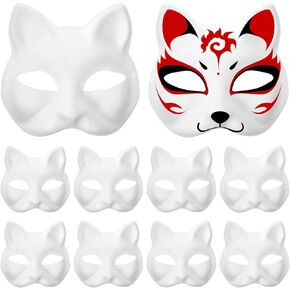 SEWACC Cat Mask DIY White Paper Masks Blank Hand Painted Half Face Mask Masquerade Masks for Cosplay Party Favors
