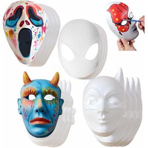 White Plain Masks,16 pcs DIY Unpainted Masquerade Masks Craft Mardi Gras Dance Cosplay Party Mask Costume (16 Pcs) (16pcs Cartoon)