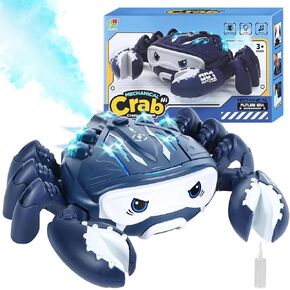 Interactive Robotic Crawling Crab, Baby Toy with Music, Lights, and Obstacle Avoidance for Tummy Time and Motor Skills Development (Blue)