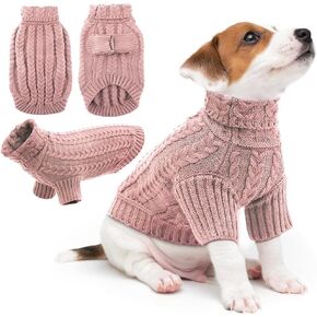 EMUST Dog Sweaters for Small Dogs, Warm Sweaters for Cats with Calssic Cable Knit, Elastic Small Dog Sweater for Boys and Girls, Purple S