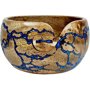 Lumberkart Handmade Wooden Yarn Bowl - Premium Yarn Holder for Tangle-Free Knitting & Crocheting (Blue)