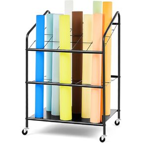WILLBOND Blueprint Storage Rack Wire Roll File Holder with Wheels Metal Blueprint Storage Bin Cart Paper Blueprint Holder Cabinet Vertical Tube Poster Organizer (20 Slots,32.28 x 18.11 x 22.06 Inch)