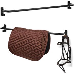 Horse Blanket Rack - 48.5" Heavy-Duty Horse Blanket Holder Rack with Built-in Halter Hooks for Horse Tack Storage, Black Horse Stall Accessories Made in USA