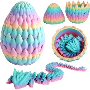 3D Printed Dragon Egg with 13" Rainbow Toothless Baby Dragon Inside, Dragon Toys Articulated Crystal Glow in Dark Fidget Toy for Birthday Gift, Flexible Desk Figure Decor (Rainbow)