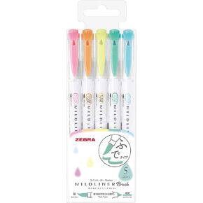 Zebra Highlighter Mildliner Brush Honnori fluorescence color 5 Colors Set, WFT8-5C