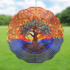 Tree of Life Wind Spinner, Hanging Metal Wind Chime Outdoor Metal Windmill 3D Rotating Wind Wheel for Garden Yard Art Window Decoration