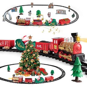 Train Toy for Toddler, Christmas Train Set Around Tree with Light & Sound for Kids, Battery Operated Electric Locomotive Engine, Cake Toppers Stocking Stuffers Gift for Toddlers Boys & Girls Ages 3-5
