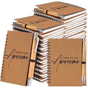 Honoson 40 Sets Spiral Notebook and Pen Thank You Gift Inspirational Spiral Journal Thank You for Being Awesome Notepads with Bamboo Pen Christmas Appreciation Gift for Employee Teacher Coworker Team