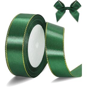 Navy Blue Satin Ribbon with Gold Edges, Continuous Polyester Independence Day Ribbon for Gift Wrapping DIY Crafts Bouquet Hair Bows Sewing Projects Baby Shower Wedding Party Decor, 3/8" x 25 Yards