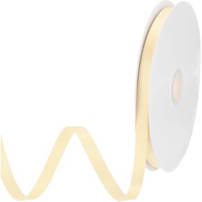MECCANIXITY 3/8 Inch 65 Yard Satin Ribbon Grosgrain Thin Solid Silk Wedding Bouquet Ribbon for Valentine's Day Gift Wrapping Cake Box Bows Beige