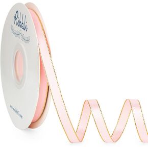 Ribbli White Satin Ribbon with Gold Edge,Double Faced Satin 1/4 inch x Continuous 50 Yards,White Ribbon Use for Crafts, Gift Wrapping, Wedding Card Decoration